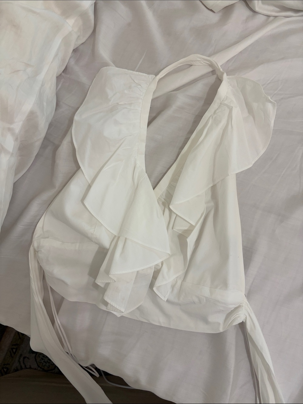 Zara White Ruffle Halter Crop Top